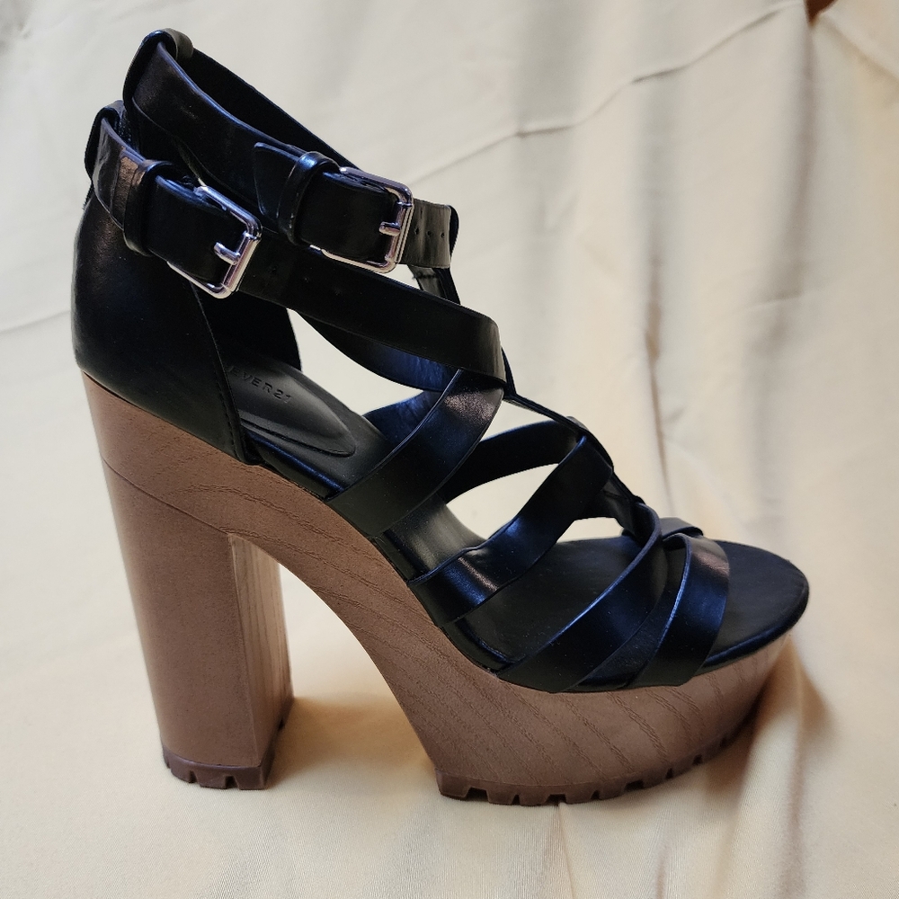 Black Platform Strappy Heels Forever 21 Size 9